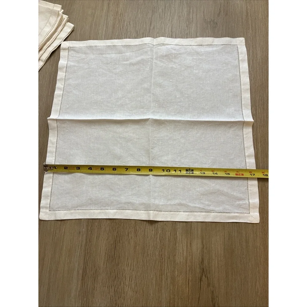 Sferra Cream Linen Dinner Napkins Hemstitched 17x17.5